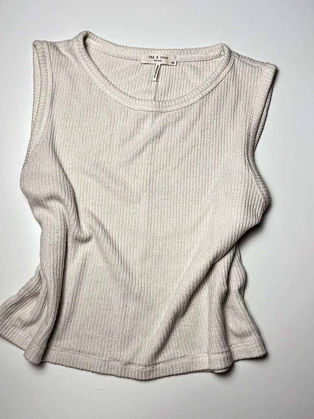 rag & bone Essential Rib Crop Tank Ribbed Tank Top in Cream